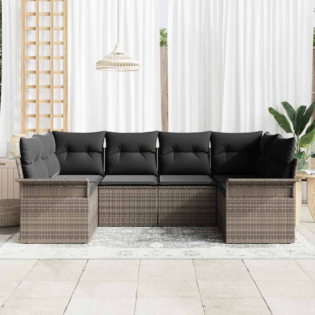 vidaXL Σετ Καναπέ Κήπου με αποθήκευση 6 pcs Γκρι Πολυ ράταν