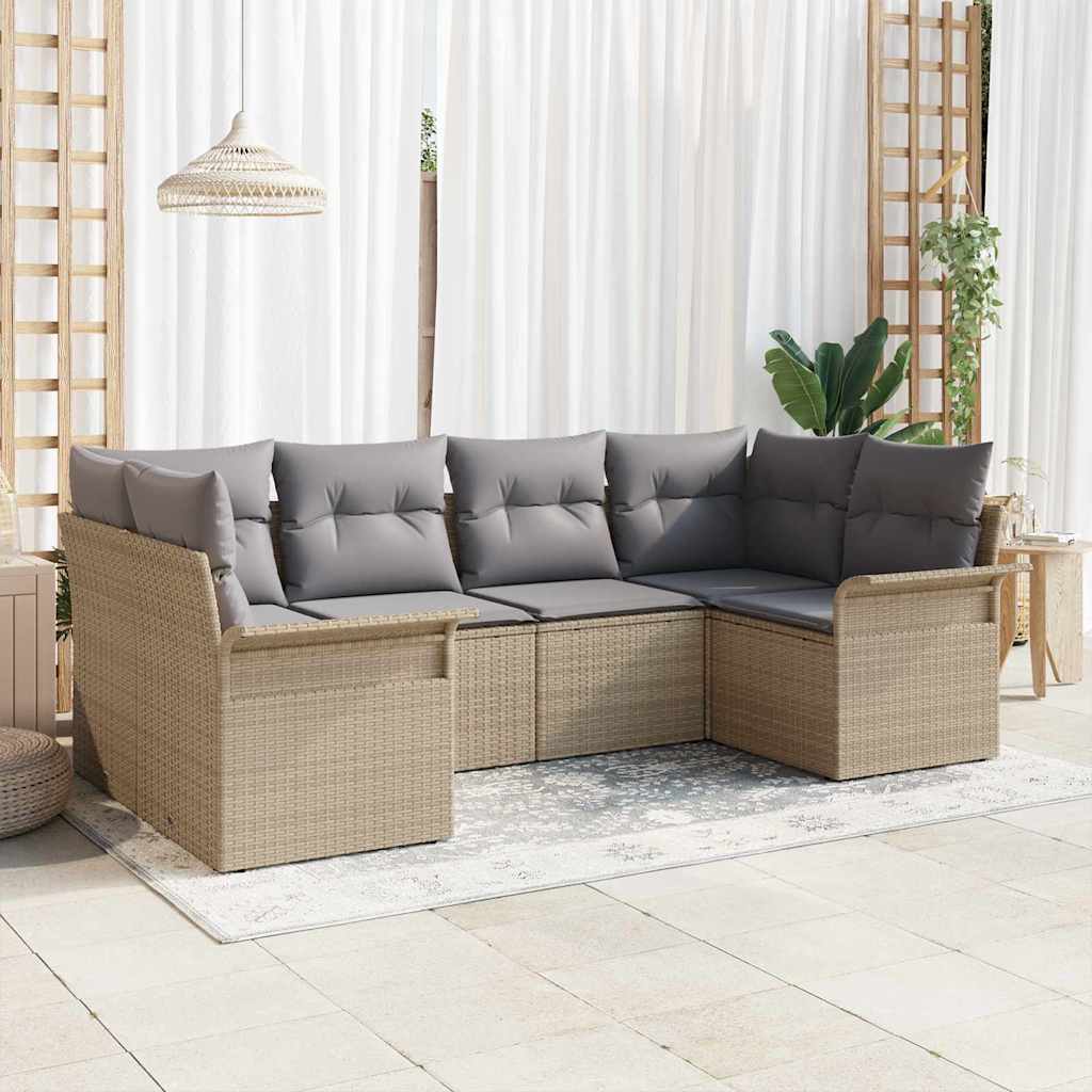 vidaXL Σετ Καναπέ Κήπου με αποθήκευση 6 pcs Μπεζ Πολυ ράταν