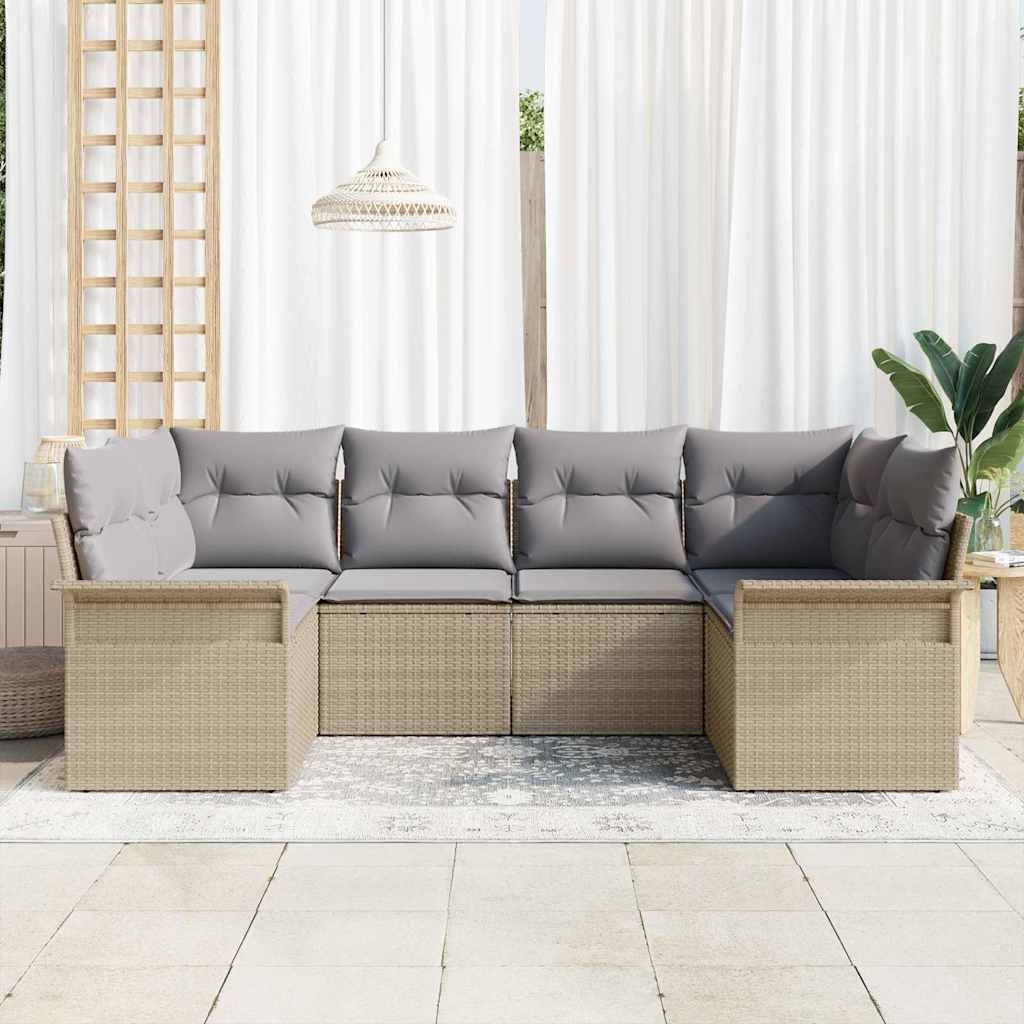 vidaXL Σετ Καναπέ Κήπου με αποθήκευση 6 pcs Μπεζ Πολυ ράταν