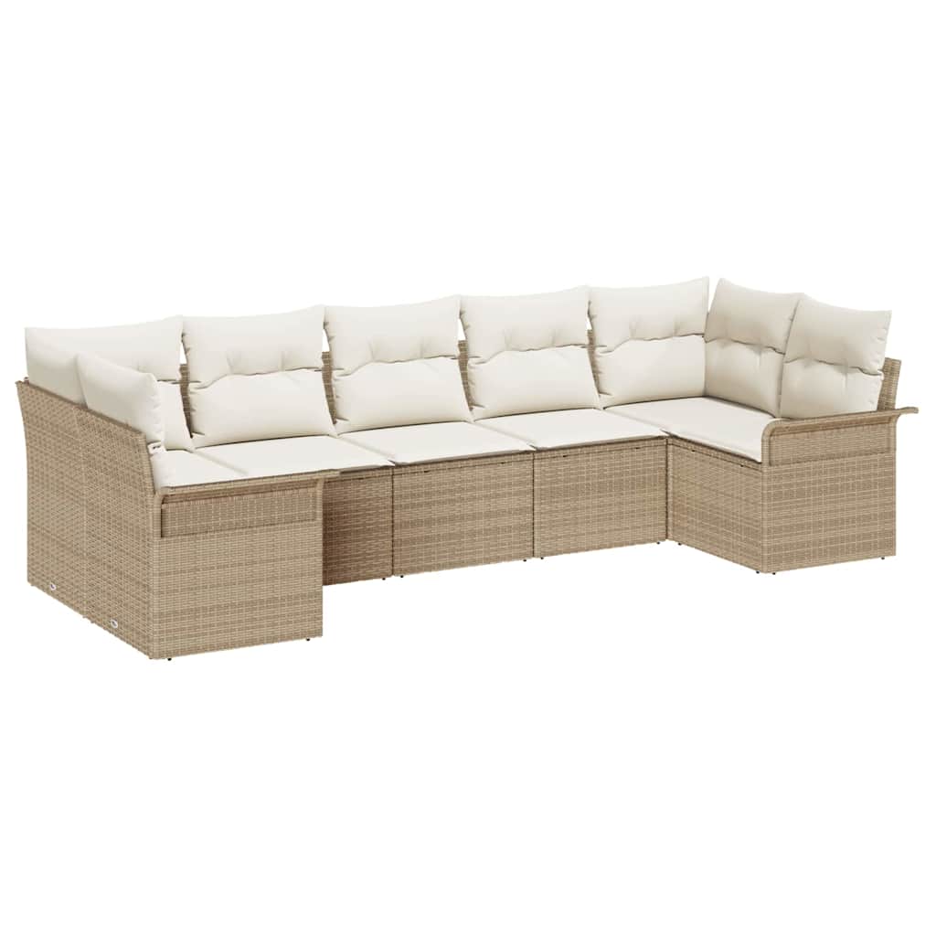 vidaXL Σετ Καναπέ Κήπου με μαξιλάρι 7 pcs Μπεζ Πολυ ράταν