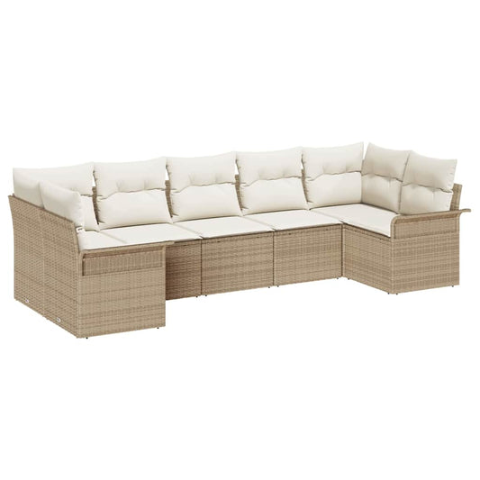 vidaXL Σετ Καναπέ Κήπου με μαξιλάρι 7 pcs Μπεζ Πολυ ράταν