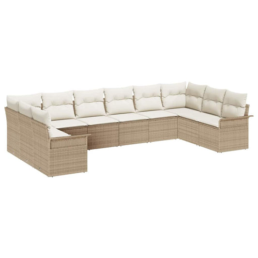 vidaXL Σετ Καναπέ Κήπου με αποθήκευση 10 pcs Μπεζ συνθετικό ρατάν