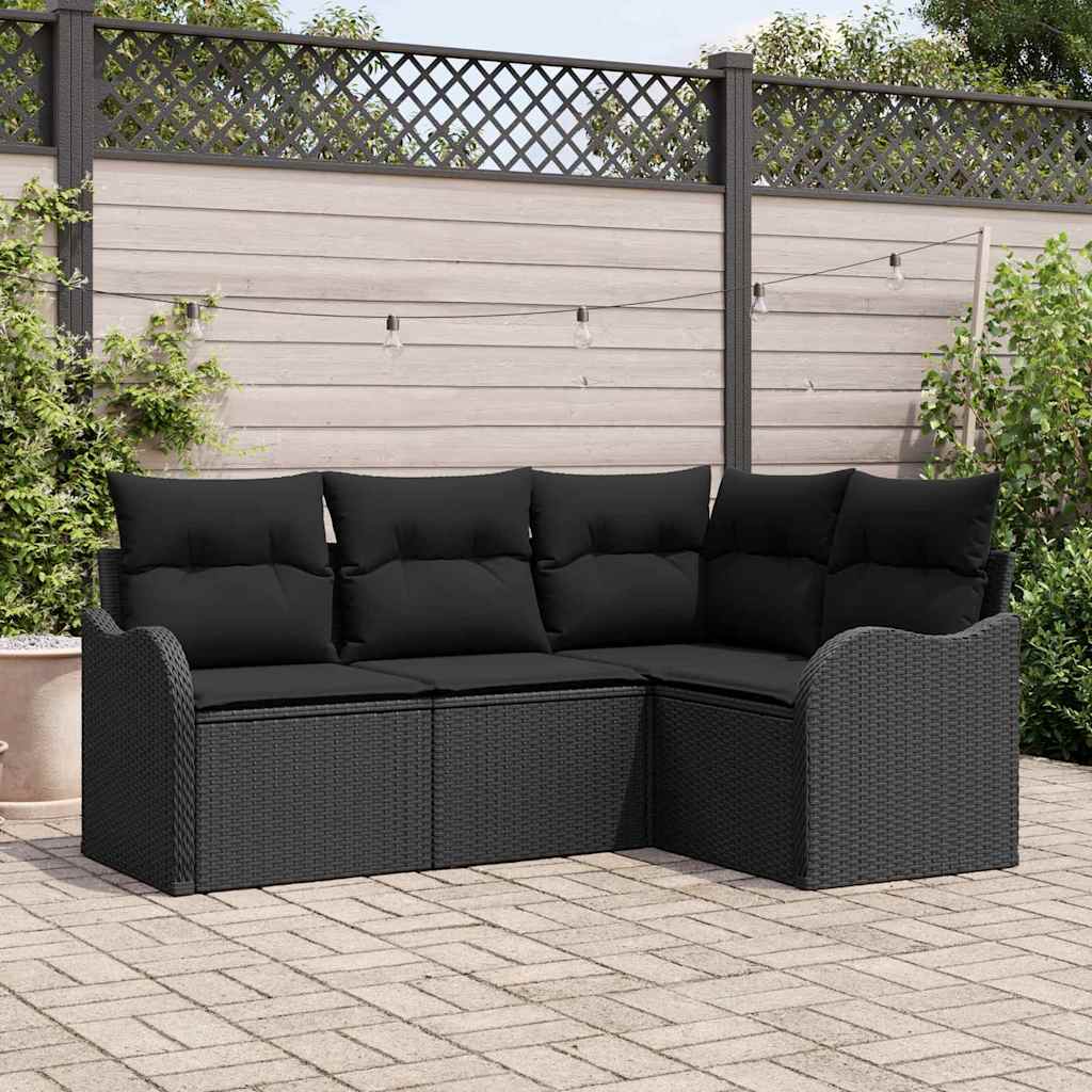 vidaXL Σετ Καναπέ Κήπου με αποθήκευση 4 pcs Μαύρο συνθετικό ρατάν