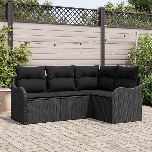 vidaXL Σετ Καναπέ Κήπου με αποθήκευση 4 pcs Μαύρο συνθετικό ρατάν