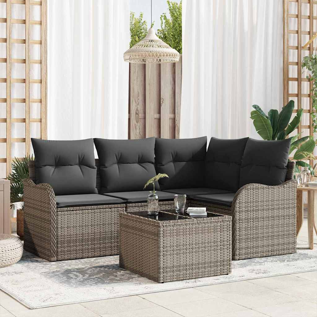 vidaXL Σετ Καναπέ Κήπου με αποθήκευση 5 pcs Μαύρο συνθετικό ρατάν