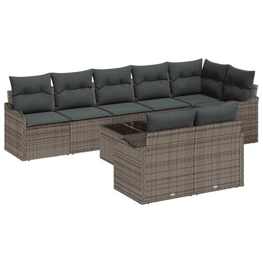 vidaXL Σετ Καναπέ Κήπου με μαξιλάρι 9 pcs Γκρι Πολυ ράταν