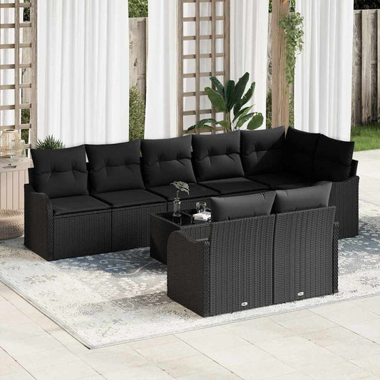 vidaXL Σετ Καναπέ Κήπου με αποθήκευση 9 pcs Μαύρο συνθετικό ρατάν