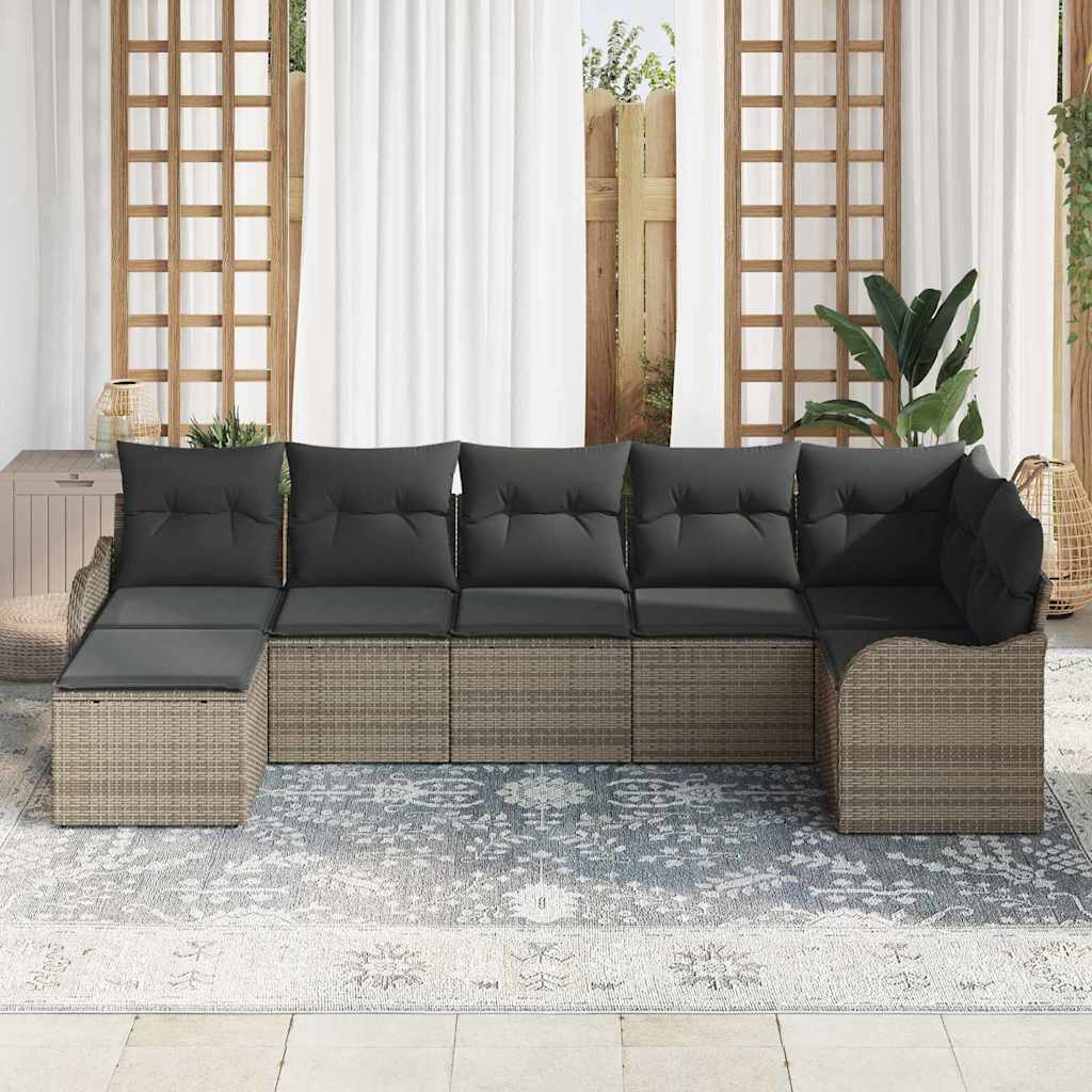 vidaXL Σετ Καναπέ Κήπου με αποθήκευση 7 pcs Γκρι συνθετικό ρατάν