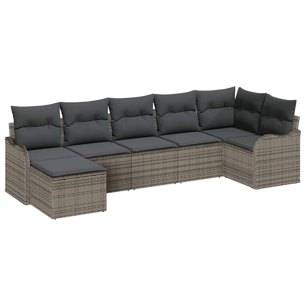 vidaXL Σετ Καναπέ Κήπου με αποθήκευση 7 pcs Γκρι συνθετικό ρατάν