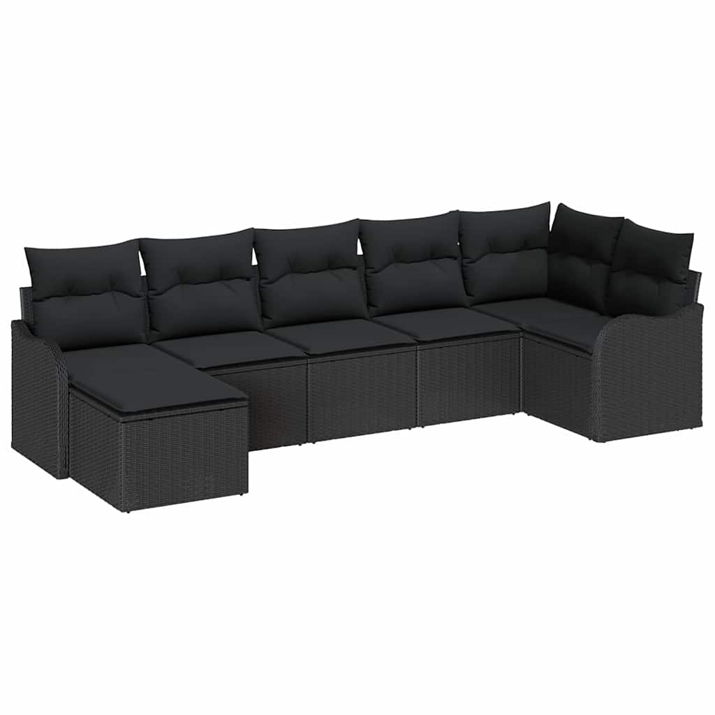 vidaXL Σετ Καναπέ Κήπου με μαξιλάρι 7 pcs Μαύρο Πολυ ράταν
