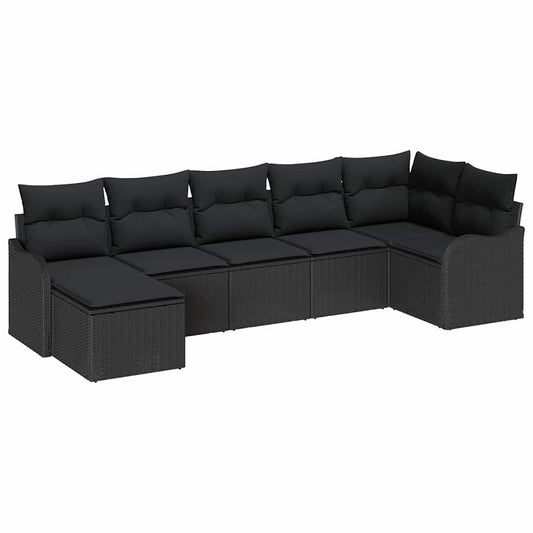 vidaXL Σετ Καναπέ Κήπου με μαξιλάρι 7 pcs Μαύρο Πολυ ράταν