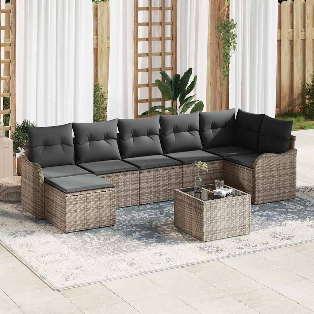 vidaXL Σετ Καναπέ Κήπου με μαξιλάρι 8 pcs Γκρι Πολυ ράταν