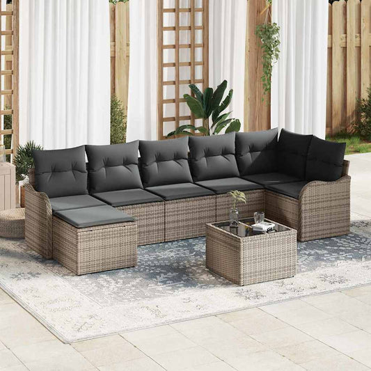 vidaXL Σετ Καναπέ Κήπου με μαξιλάρι 8 pcs Γκρι Πολυ ράταν