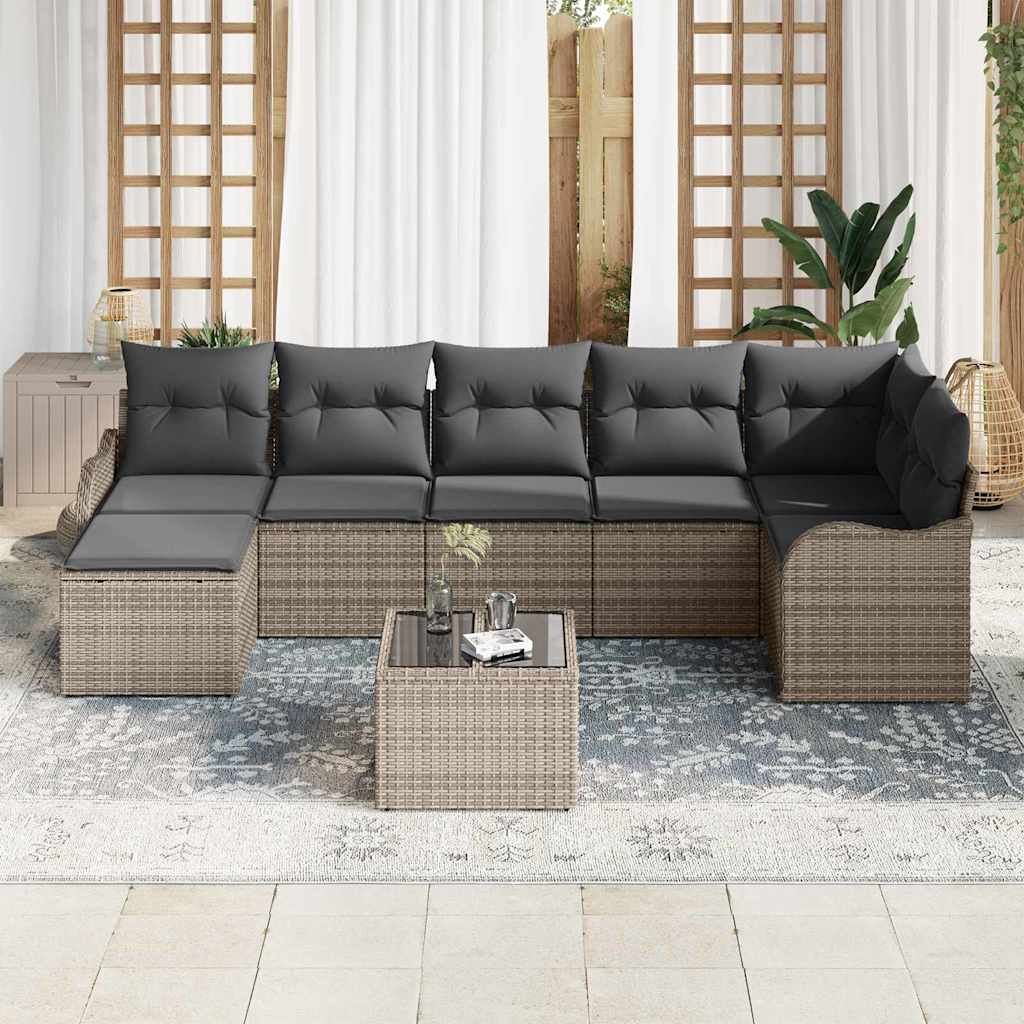 vidaXL Σετ Καναπέ Κήπου με μαξιλάρι 8 pcs Γκρι Πολυ ράταν