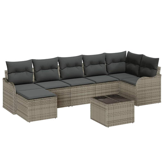 vidaXL Σετ Καναπέ Κήπου με μαξιλάρι 8 pcs Γκρι Πολυ ράταν