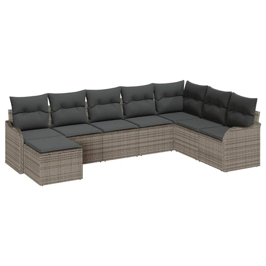 vidaXL Σετ Καναπέ Κήπου με μαξιλάρι 8 pcs Γκρι Πολυ ράταν