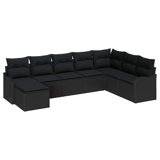 vidaXL Σετ Καναπέ Κήπου με μαξιλάρι 8 pcs Μαύρο Πολυ ράταν