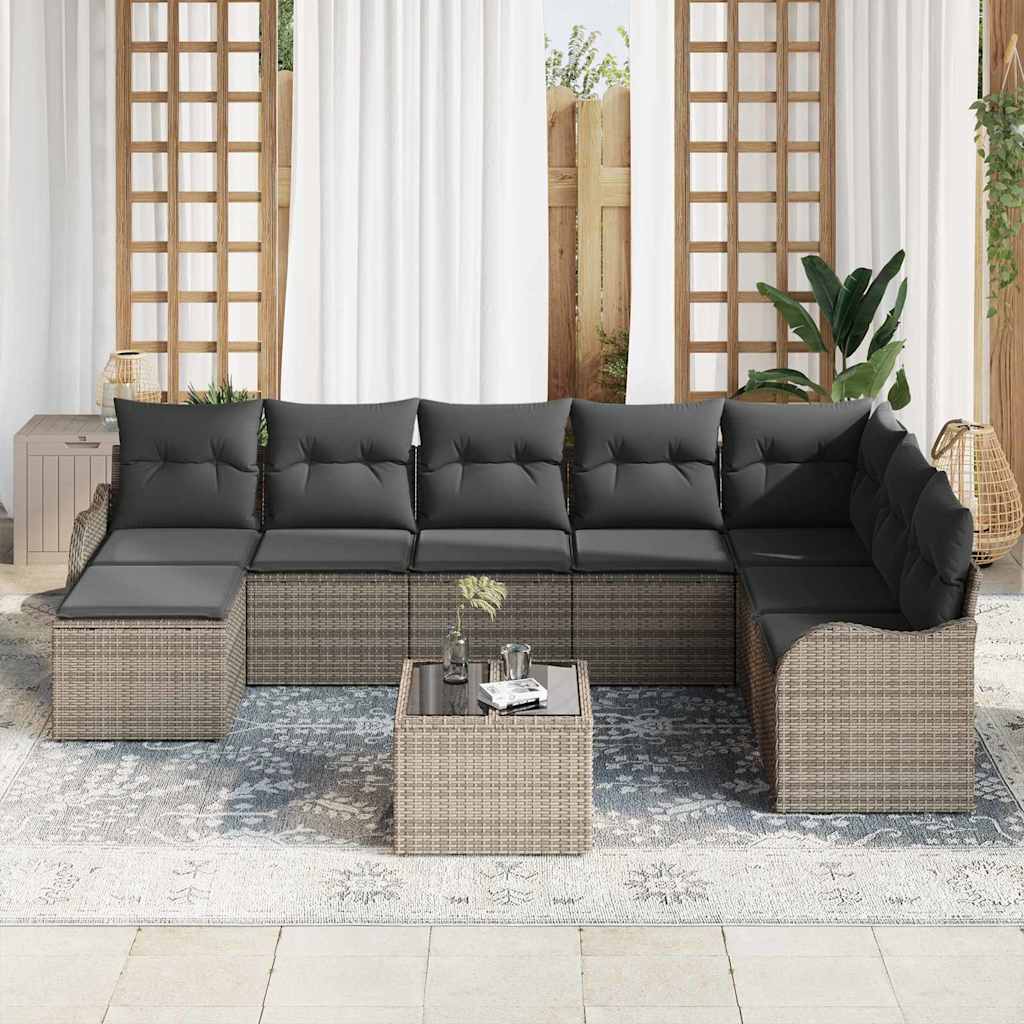 vidaXL Σετ Καναπέ Κήπου με αποθήκευση 9 pcs Γκρι συνθετικό ρατάν