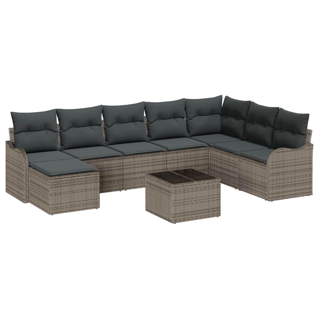 vidaXL Σετ Καναπέ Κήπου με αποθήκευση 9 pcs Γκρι συνθετικό ρατάν