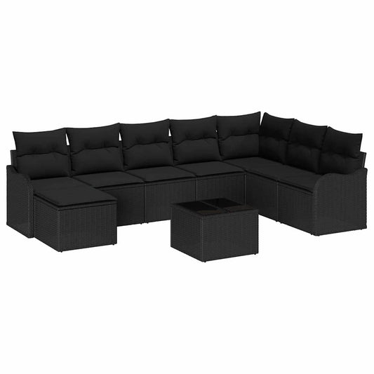 vidaXL Σετ Καναπέ Κήπου με μαξιλάρι 9 pcs Μαύρο Πολυ ράταν