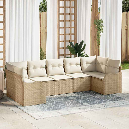 vidaXL Σετ Καναπέ Κήπου με αποθήκευση 7 pcs Μπεζ και λευκό Πολυ ράταν