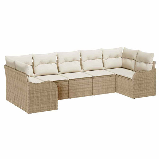 vidaXL Σετ Καναπέ Κήπου με αποθήκευση 7 pcs Μπεζ και λευκό Πολυ ράταν