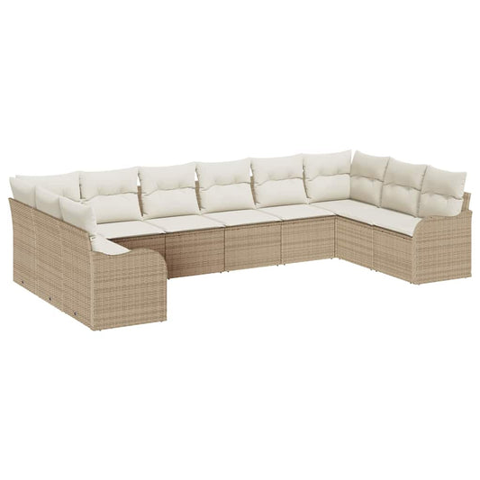 vidaXL Σετ Καναπέ Κήπου 10 pcs Μπεζ και λευκό συνθετικό ρατάν