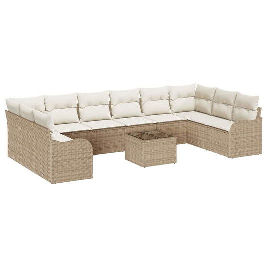 vidaXL Σετ Καναπέ Κήπου 11 pcs Μπεζ και Λευκό συνθετικό ρατάν