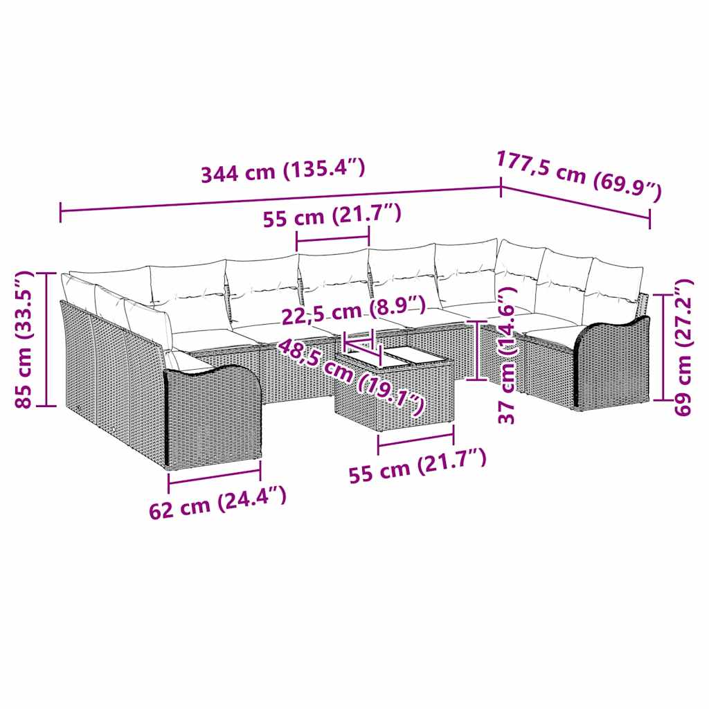 vidaXL Σετ Καναπέ Κήπου 11 pcs Μπεζ και Λευκό συνθετικό ρατάν