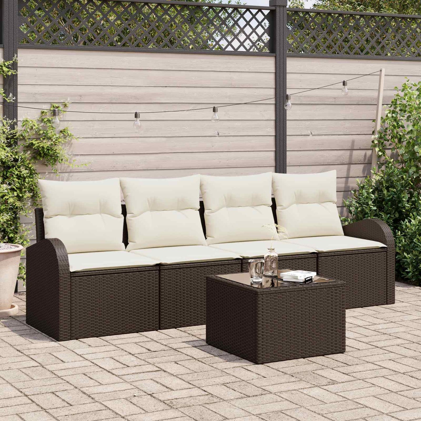 vidaXL Σετ Καναπέ Κήπου 5 pcs 4-Seater Καφέ και Κρεμ συνθετικό ρατάν