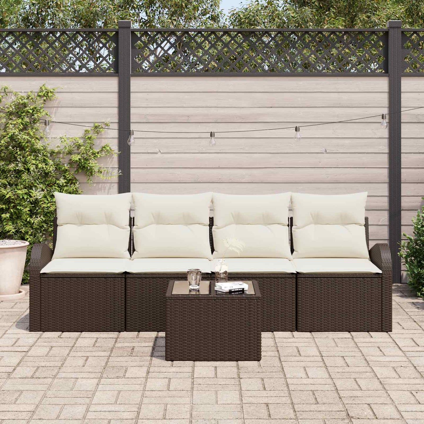 vidaXL Σετ Καναπέ Κήπου 5 pcs 4-Seater Καφέ και Κρεμ συνθετικό ρατάν