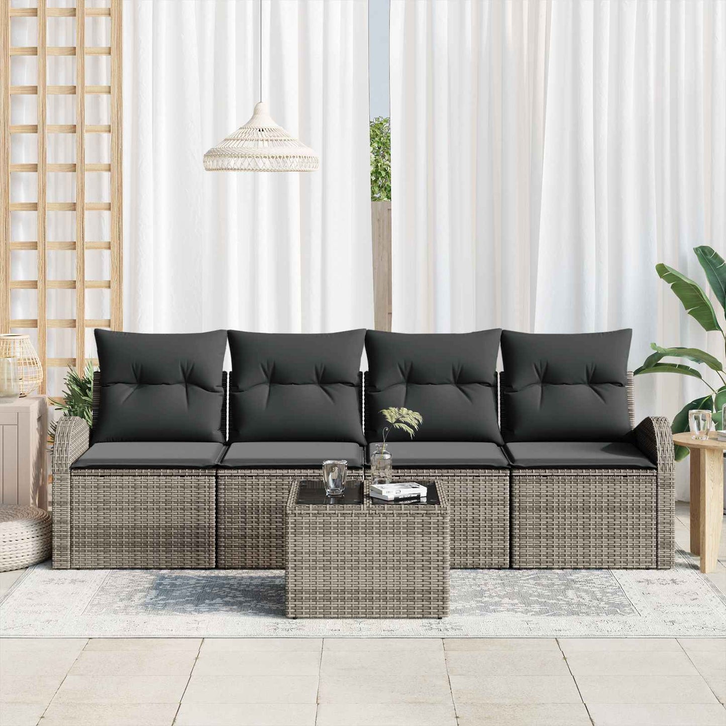 vidaXL Σετ Καναπέ Κήπου 5 pcs 4-Seater Γκρι συνθετικό ρατάν