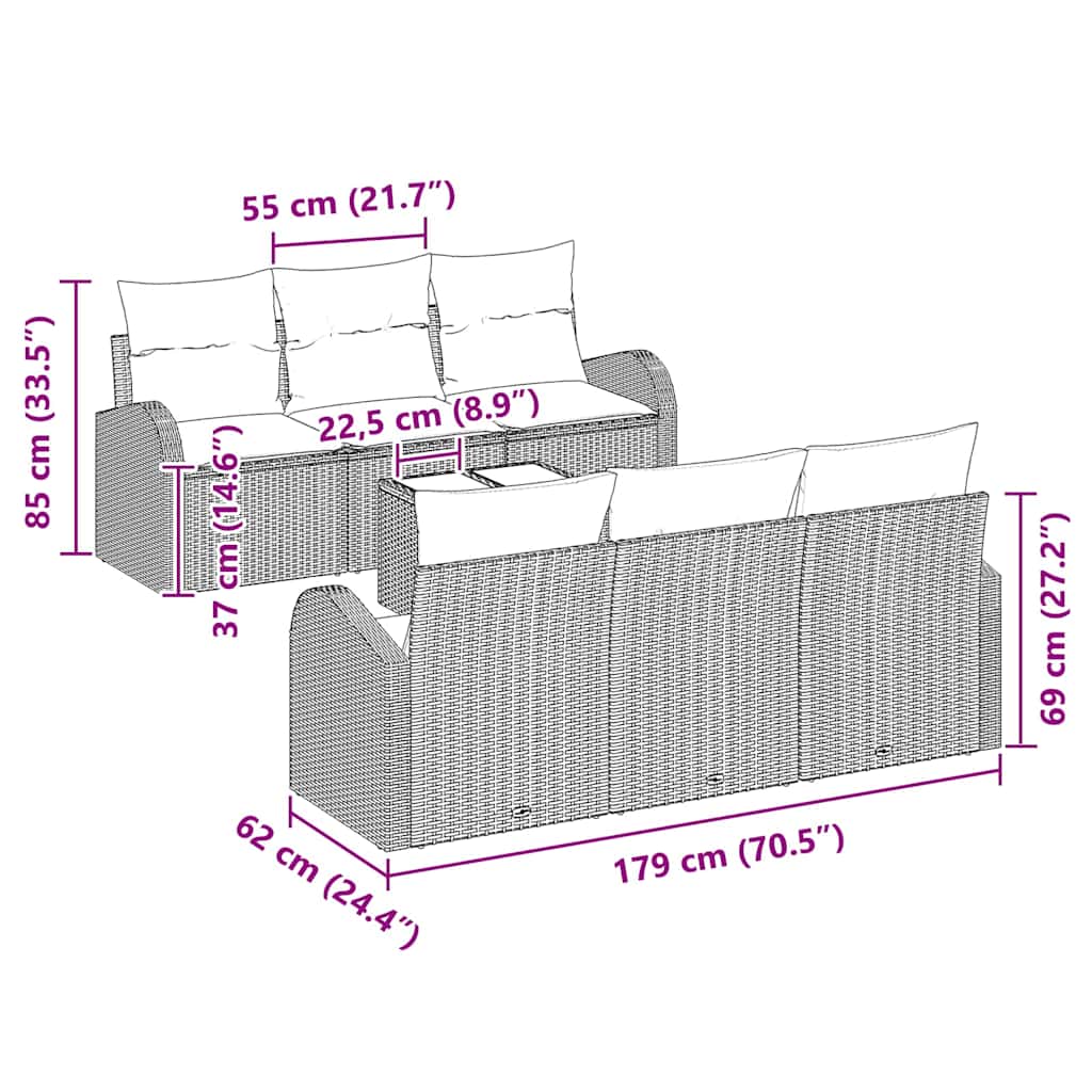 vidaXL Σετ Καναπέ Κήπου 7 Τεμαχίων με Μαξιλάρια Μπεζ Πολυ Ρατάν