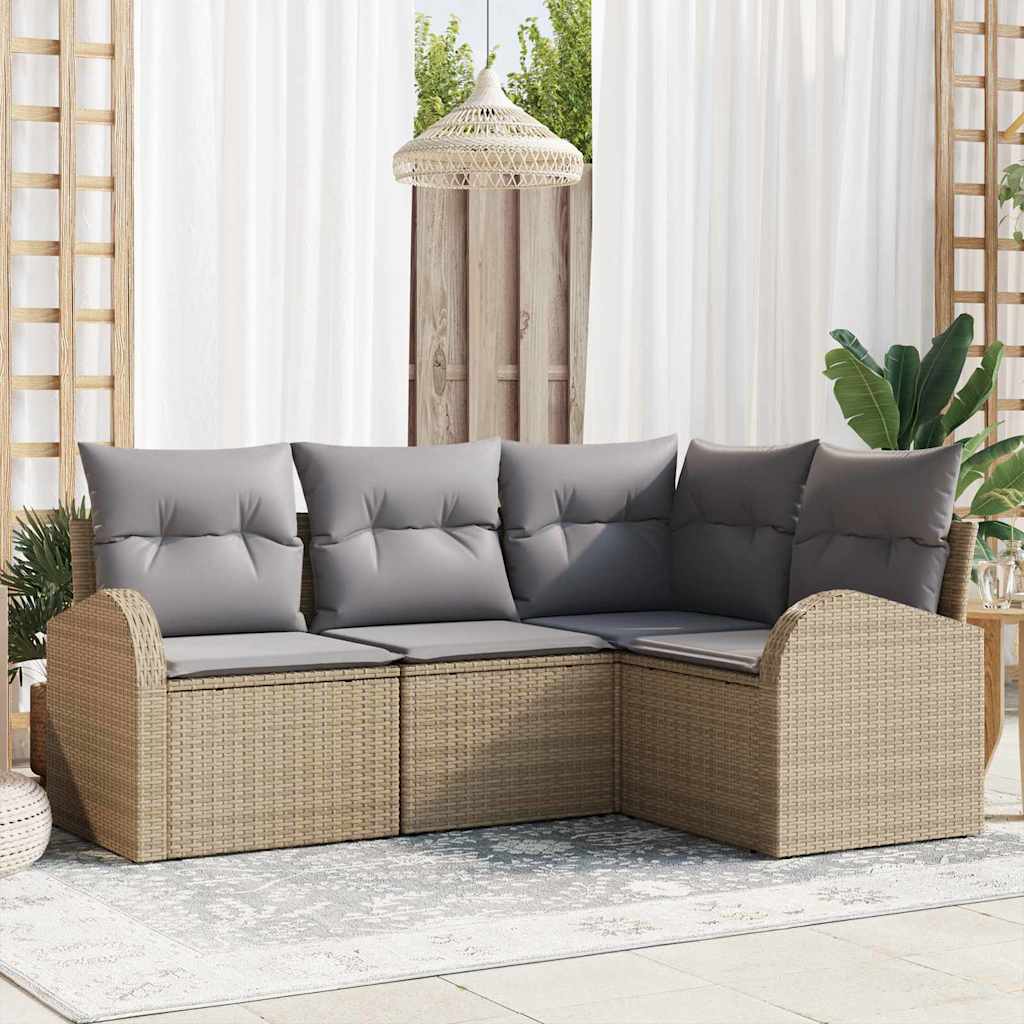 vidaXL Σετ Καναπέ Κήπου 4 pcs Μπέζ και Ανοιχτό Γκρι συνθετικό ρατάν