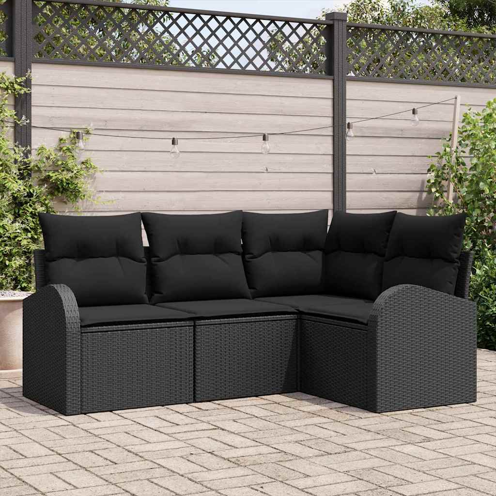 vidaXL Σετ Καναπέ Κήπου με μαξιλάρι 4 pcs Μαύρο συνθετικό ρατάν