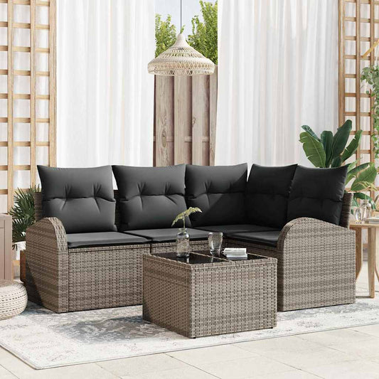 vidaXL Σετ Καναπέ Κήπου με μαξιλάρι 5 pcs Γκρι συνθετικό ρατάν