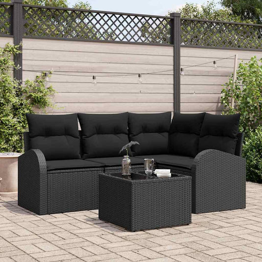 vidaXL Σετ Καναπέ Κήπου με μαξιλάρι 5 pcs Μαύρο συνθετικό ρατάν