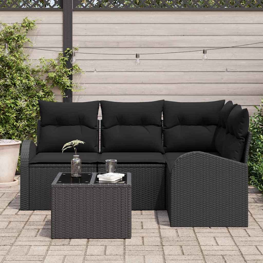 vidaXL Σετ Καναπέ Κήπου με μαξιλάρι 5 pcs Μαύρο συνθετικό ρατάν