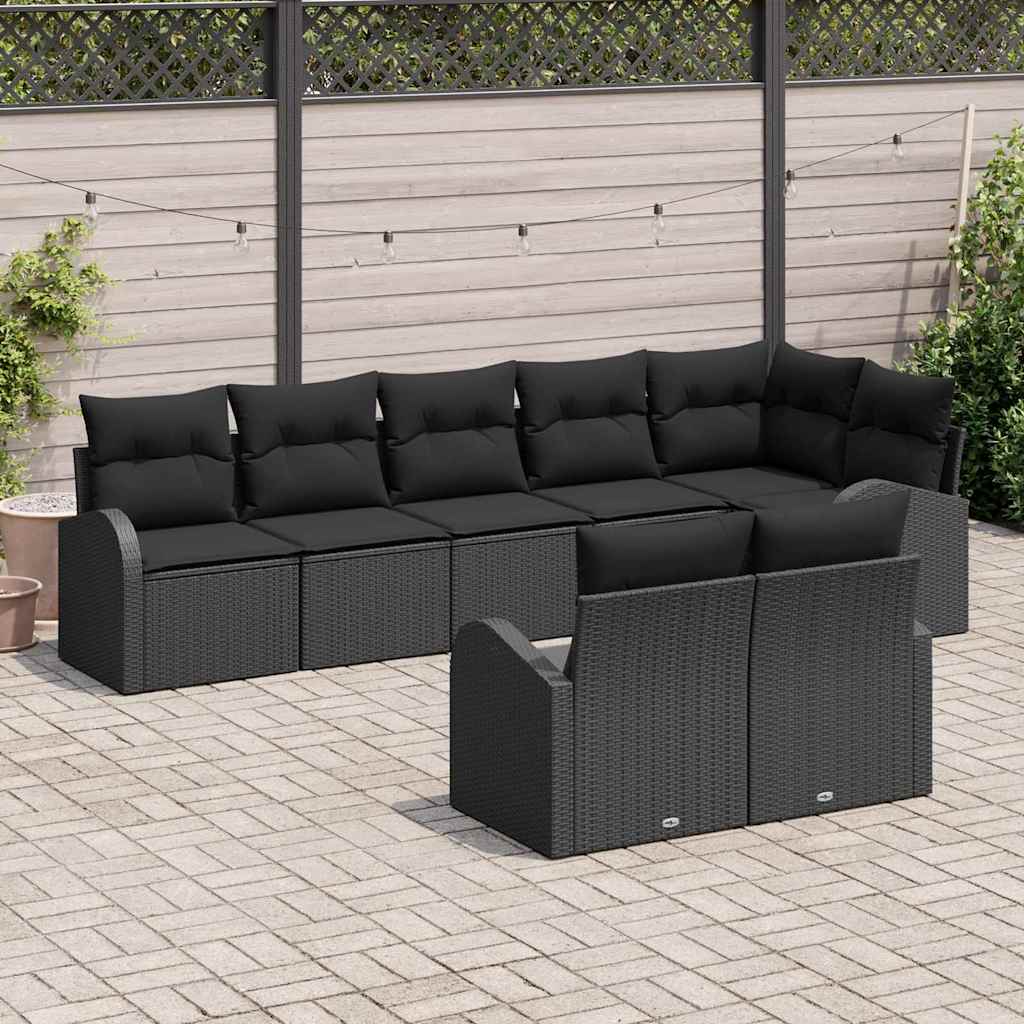 vidaXL Σετ Καναπέ Κήπου με μαξιλάρι 8 pcs Μαύρο συνθετικό ρατάν