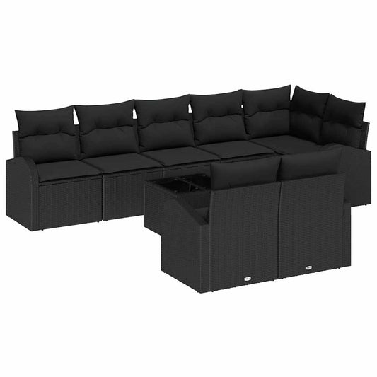 vidaXL Σετ Καναπέ Κήπου με μαξιλάρι 9 pcs Μαύρο συνθετικό ρατάν