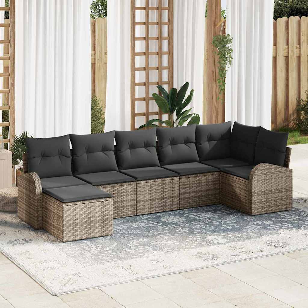 vidaXL Σετ Καναπέ με μαξιλάρι με αποθήκευση 7 pcs Γκρι συνθετικό ρατάν
