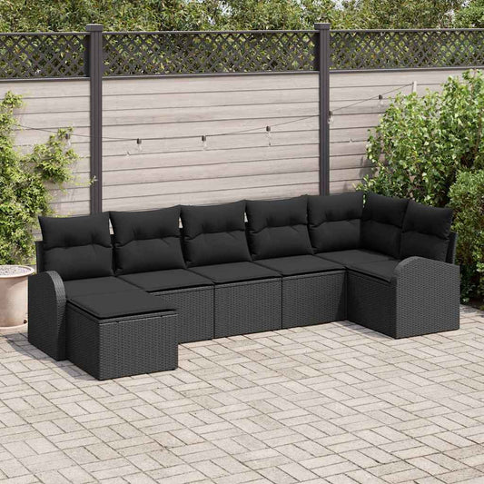 vidaXL Σετ Καναπέ με μαξιλάρι 7 pcs Μαύρο συνθετικό ρατάν