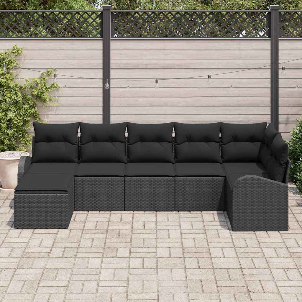 vidaXL Σετ Καναπέ με μαξιλάρι 7 pcs Μαύρο συνθετικό ρατάν