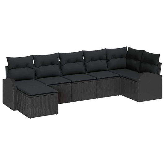 vidaXL Σετ Καναπέ με μαξιλάρι 7 pcs Μαύρο συνθετικό ρατάν