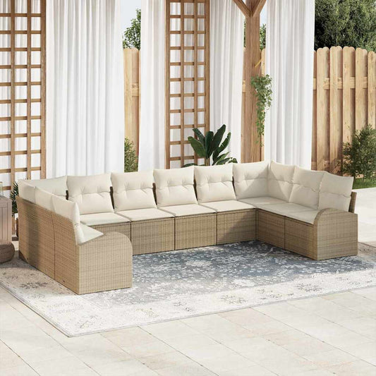 vidaXL Σετ Καναπέ Κήπου 10 pcs Μπεζ και Λευκό συνθετικό ρατάν