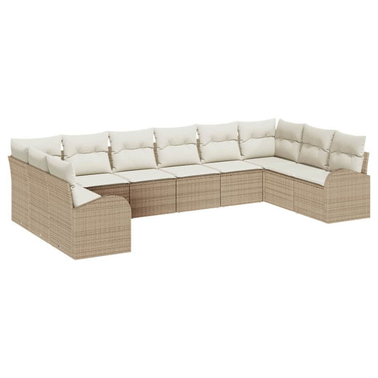 vidaXL Σετ Καναπέ Κήπου 10 pcs Μπεζ και Λευκό συνθετικό ρατάν