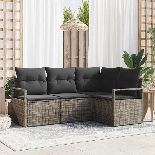 vidaXL Σετ Καναπέ με μαξιλάρι με αποθήκευση 4 pcs Γκρι συνθετικό ρατάν