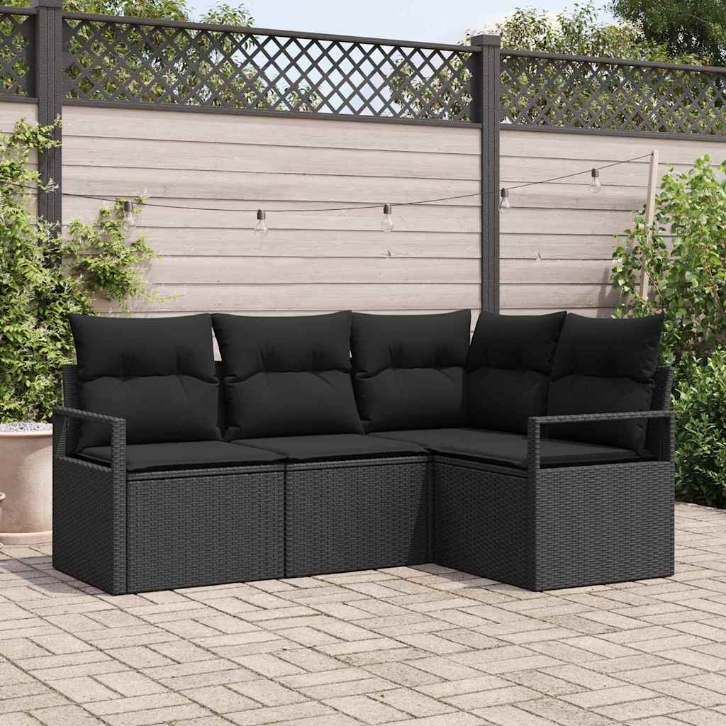 vidaXL Σετ Καναπέ με μαξιλάρι 4 pcs Μαύρο συνθετικό ρατάν