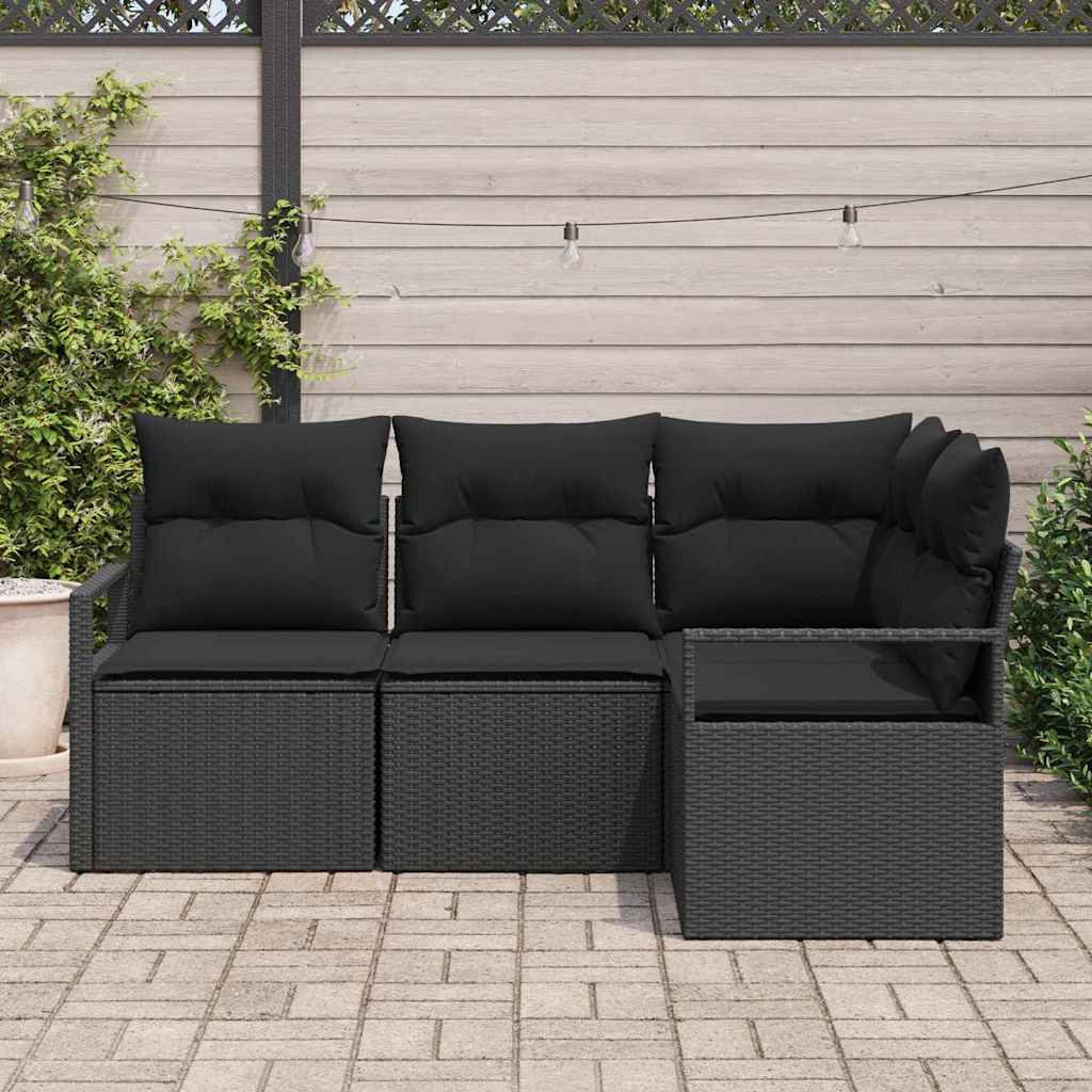 vidaXL Σετ Καναπέ με μαξιλάρι 4 pcs Μαύρο συνθετικό ρατάν