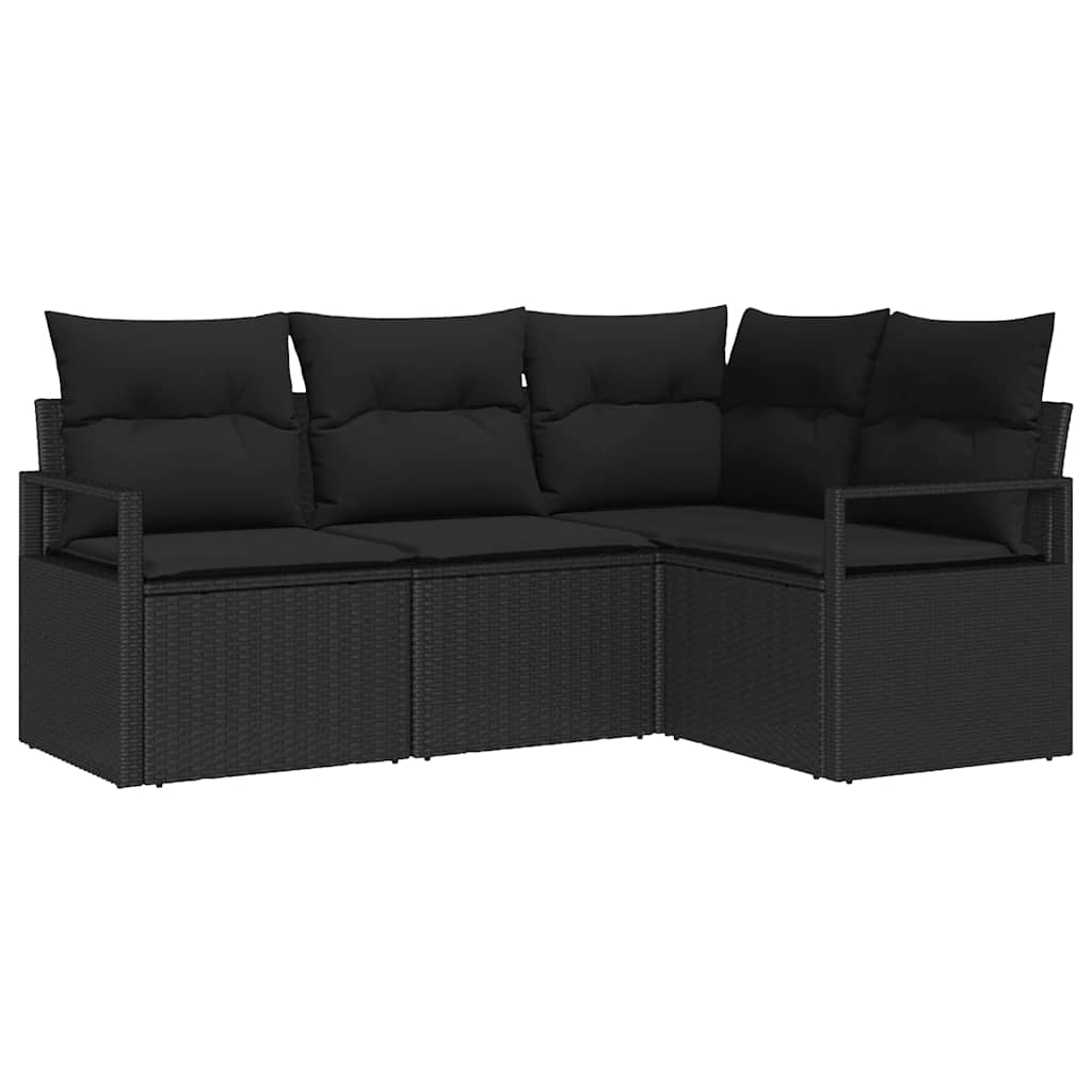 vidaXL Σετ Καναπέ με μαξιλάρι 4 pcs Μαύρο συνθετικό ρατάν